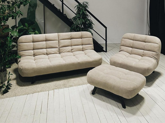 Комплект мебели Абри цвет бежевый диван + кресло +пуф пора металл в Мурманске - изображение