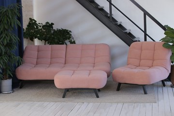 Комплект мебели Абри розовый кресло + диван + пуф опора металл в Мурманске