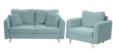 Комплект мебели Бертон голубой диван+ кресло в Мурманске - предосмотр