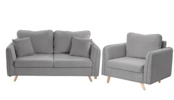 Комплект мебели Бертон серый диван+ кресло в Мурманске