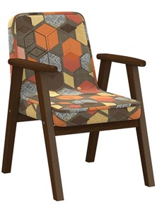 Кресло Ретро ткань геометрия коричневый, каркас орех в Мурманске
