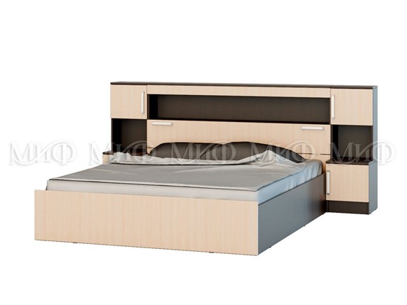 Кровать 2-х спальная Бася 1600 с надстройкой и с тумбами в Мурманске - изображение