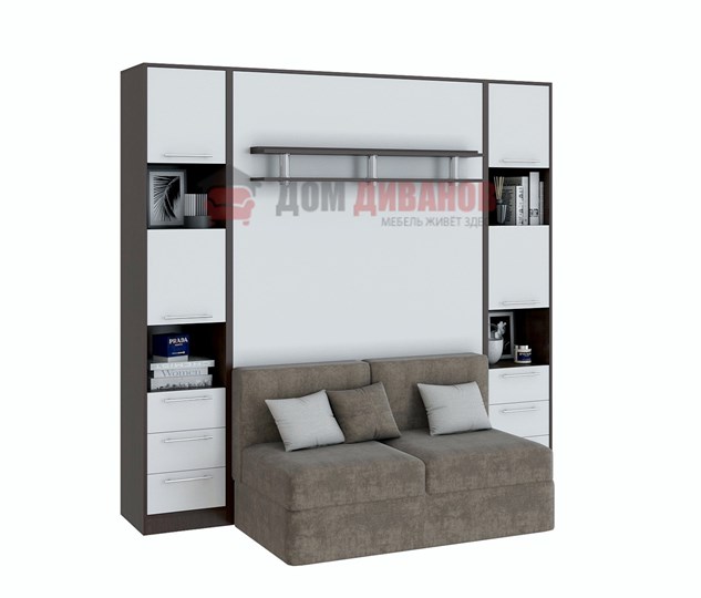 Кровать-шкаф с диваном Бела 1, с полкой ножкой, 1200х2000, венге/белый в Мурманске - изображение 1