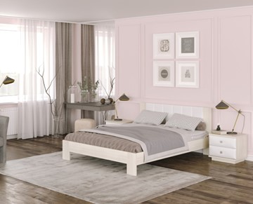 Спальная кровать Soft 140x200, Дуб Шамони с экокожей белой в Мурманске
