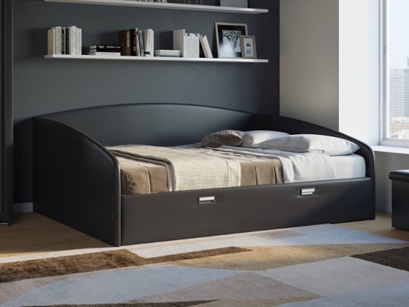 Кровать 2-спальная Bono 160х200, Экокожа (Черный) в Мурманске - изображение