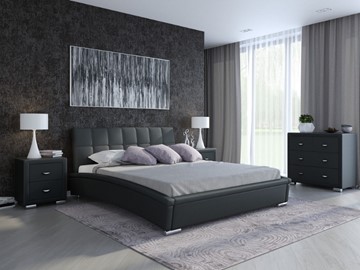 Двуспальная кровать Corso-1L 180х200, Экокожа (Черный) в Мурманске