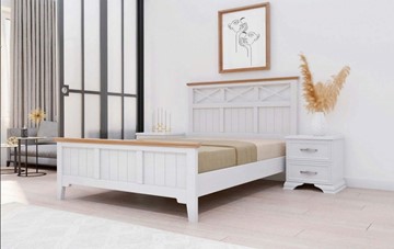 Двуспальная кровать Грация-5 карниз сосна (Белый Античный) 160х200 в Мурманске