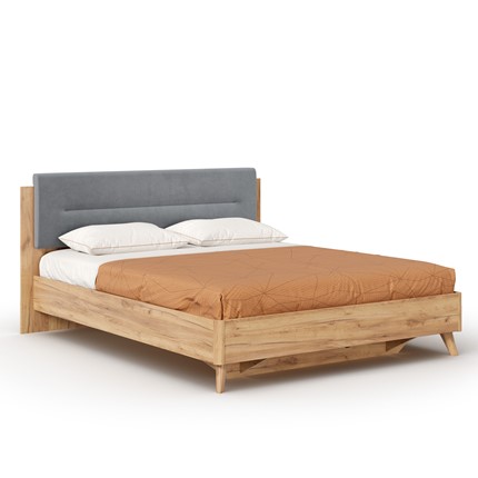 Двуспальная кровать Марта-2 1600 ЛД 406.120 (с основанием и мягкой накладкой, линейная утяжка Neo 25), Дуб Золотой/Глубокий серый в Мурманске - изображение