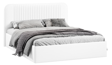 Двуспальная кровать с подъемным механизмом с заглушиной Тиффани тип 1 (Экокожа белая Polo) в Мурманске