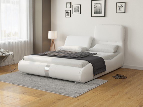 Кровать в спальню Лукка 160х200, Экокожа (Белый) в Мурманске - изображение