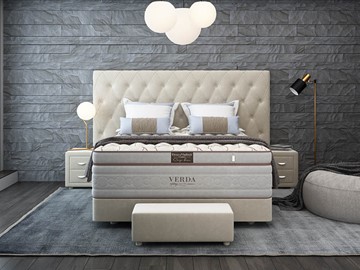Двуспальная кровать Luxe/Podium M 160х200, Флок (Велсофт Бежевый) в Мурманске