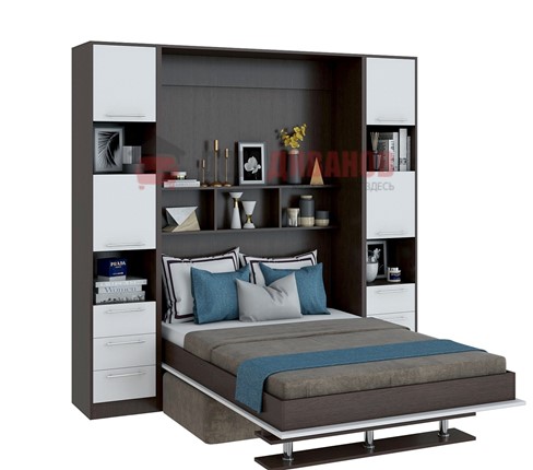 Кровать-шкаф с диваном Бела 1, с полкой ножкой, 1200х2000, венге/белый в Мурманске - изображение