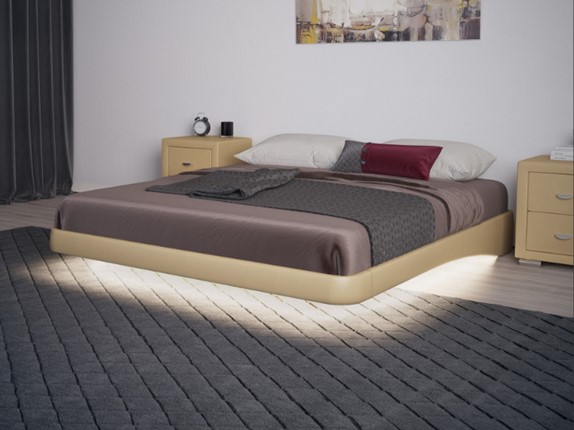 Кровать двуспальная парящая 160х200, Экокожа (Бежевый) в Мурманске - изображение