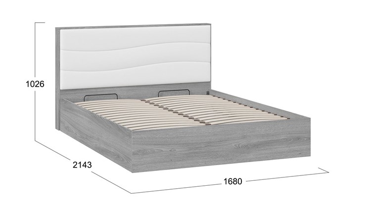 Двуспальная кровать с механизмом Миранда тип 1 (Дуб Гамильтон/Белый глянец) в Мурманске - изображение 1
