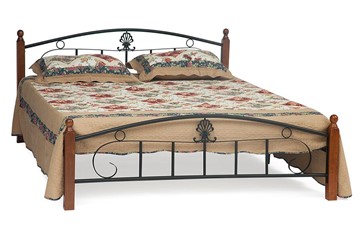 Кровать с основанием РУМБА (AT-203)/ RUMBA дерево гевея/металл, 140х200 см (double bed), красный дуб/черный в Мурманске