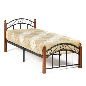 Спальная кровать AT-8077 дерево гевея/металл, 90*200 см (Single bed), красный дуб/черный в Мурманске
