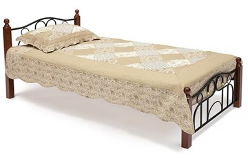 Кровать односпальная AT-808 дерево гевея/металл, 90*200 см (Single bed), красный дуб/черный в Мурманске