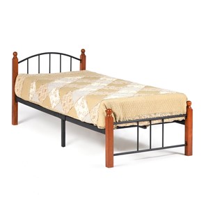 Кровать односпальная AT-915 дерево гевея/металл, 90*200 см (Single bed), красный дуб/черный в Мурманске
