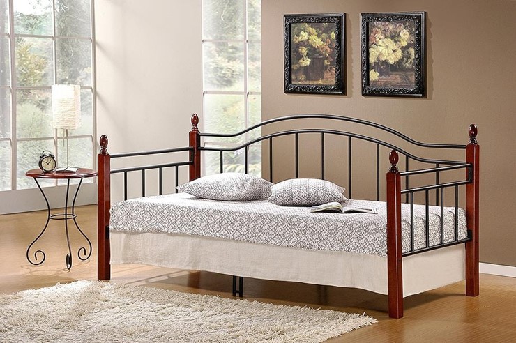 Кровать 1-спальная LANDLER дерево гевея/металл, 90*200 см (Day bed), красный дуб/черный в Мурманске - изображение 4