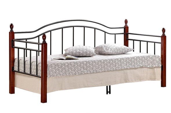 Кровать 1-спальная LANDLER дерево гевея/металл, 90*200 см (Day bed), красный дуб/черный в Мурманске - изображение