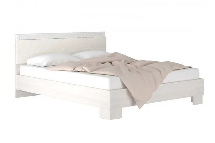 Полуторная кровать Гертруда, М9, Экокожа с пуговицами без основания, белая лиственница/ясень жемчужный в Мурманске - изображение 4