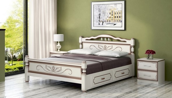 Кровать с выкатными ящиками Карина-5 (Дуб Молочный) 90х200 в Мурманске - изображение