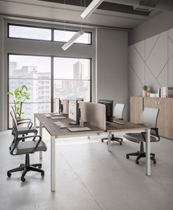 Офисный комплект мебели Комфорт КФ (дуб шамони темный) на белом металокаркасе в Мурманске