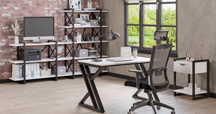 Офисный набор мебели Loft Белый/Черный металл в Мурманске - изображение