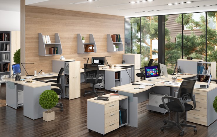 Офисная мебель OFFIX-NEW для 4 сотрудников с двумя шкафами в Мурманске - изображение 1