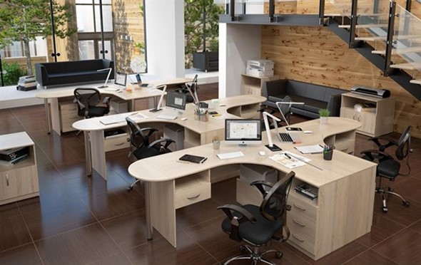 Комплект офисной мебели SIMPLE с эргономичными столами и тумбами в Мурманске - изображение