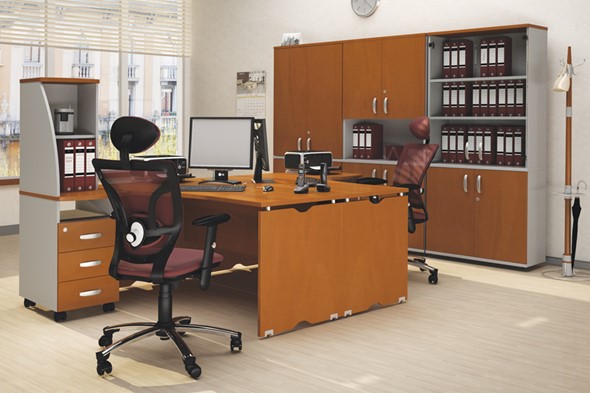 Набор мебели в офис Милан для 2 сотрудников с тумбочками и большим шкафом в Мурманске - изображение
