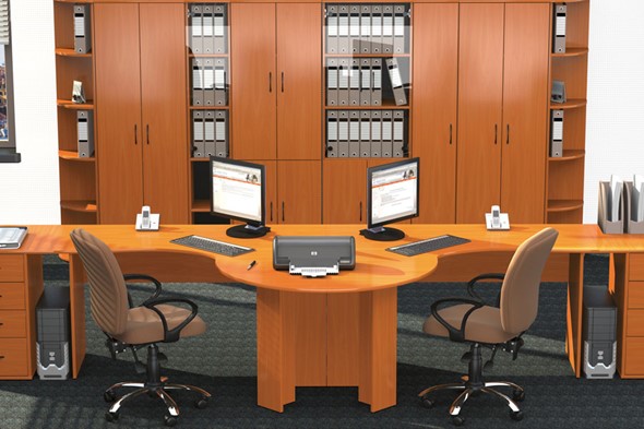 Офисный набор мебели Классик для двух сотрудников с большим шкафом в Мурманске - изображение