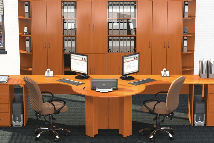 Офисный набор мебели Классик для двух сотрудников с большим шкафом в Мурманске - изображение