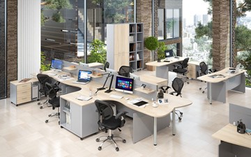 Офисная мебель OFFIX-NEW для 4 сотрудников с двумя шкафами в Мурманске - предосмотр