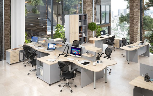 Офисная мебель OFFIX-NEW для 4 сотрудников с двумя шкафами в Мурманске - изображение