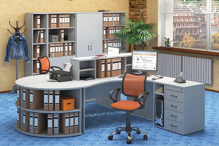 Набор мебели в офис Moно-Люкс для 2 сотрудников с большим шкафом и тумбами в Мурманске - изображение