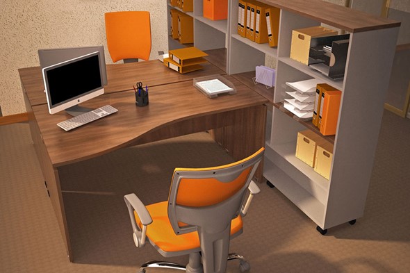 Комплект офисной мебели Милан для 2 сотрудников со стеллажом в Мурманске - изображение