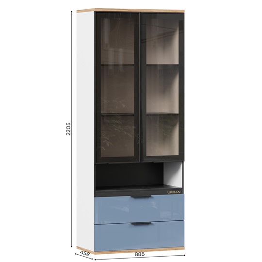 Шкаф двухдверный со стеклянными дверьми Урбан ЛД 528.290.000, Белый/Капри Синий в Мурманске - изображение 1