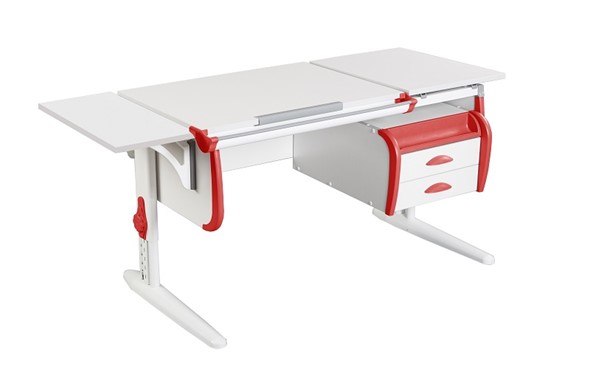 Детский стол-трансформер 1/75-40 (СУТ.25) + Polka_b 1/550 + Tumba 3 белый/белый/Красный в Мурманске - изображение