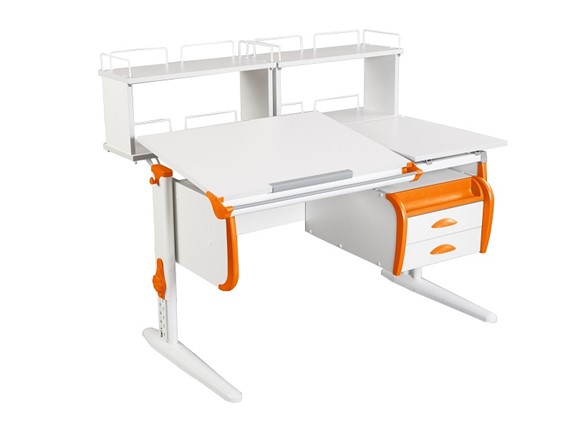 Растущий стол 1/75-40 (СУТ.25) + Polka_zz 1/600 (2 шт.) + Tumba 3  белый/белый/Оранжевый в Мурманске - изображение