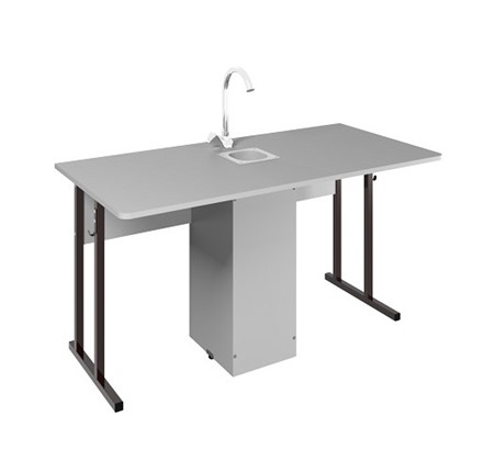 Стол ученический 2-местный для кабинета химии Стандарт 5, Пластик Серый/Коричневый в Мурманске - изображение