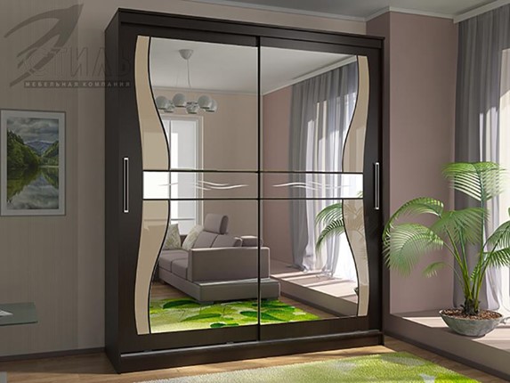 Шкаф 2-х дверный Комфорт №12 2.0 с фигурными зеркалами, Венге в Мурманске - изображение