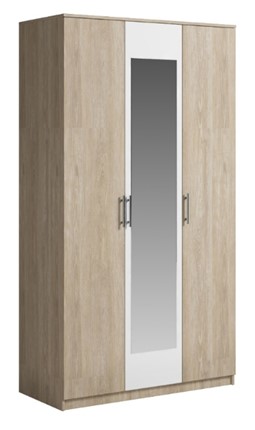 Шкаф 3 двери Светлана, с зеркалом, белый/дуб сонома в Мурманске - изображение