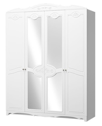 Шкаф четырехдверный Лотос ШР-4 (Белый) 2 зеркала в Мурманске - изображение
