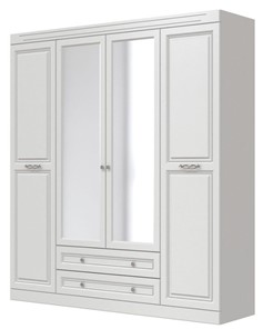 Шкаф четырехдверный в спальню Олимп ШР-4 (Белый) 2 зеркала в Мурманске