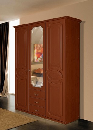 Распашной шкаф Ивушка-5 3-х створчатый с ящиками, цвет Итальянский орех в Мурманске - изображение