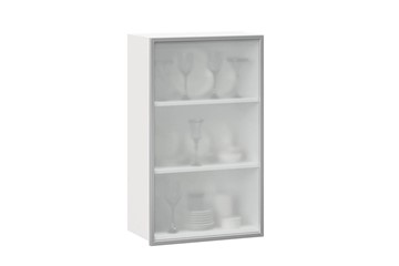Шкаф кухонный высокий 600, Шервуд, со стеклом левый, ЛД 281.451.000.126, белый/серый в Мурманске