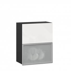 Навесной кухонный шкаф 600 горизонтальный Шервуд, ЛД 281.971.000.086, со стеклом, черный/белый глянец в Мурманске