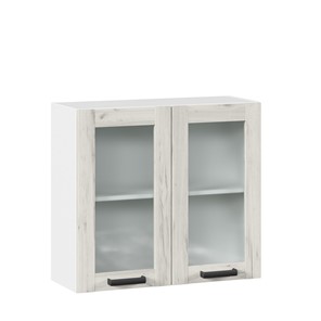 Кухонный навесной шкаф 800 со стеклом Винченца ЛД 234.360.000.033 Белый/Дуб Крафт белый в Мурманске
