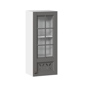 Навесной кухонный шкаф Амели-3 400 высокий со стеклом ЛД 299.420.000.040, Белый/Оникс серый в Мурманске
